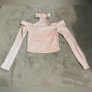 Charlotte Russe Pink Velvety Long Sleeve Crop Top High Neck Accent Medium NWT